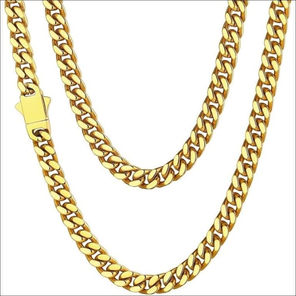 Stainless Steel Gold Plated Cuban Link Chain Necklace 18-30 Inch